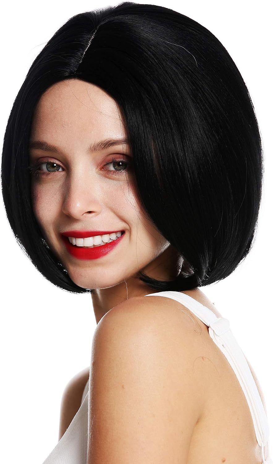 WIG ME UP - VK-54-1 quality women's wig short long bob parting sleek black, black (1), Length: approx. 25 cm - Image 4