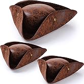 Jadive Faux Leather Pirate Hat 3 Pieces Tricorn Hat Pirate Costume Accessories Colonial Style Small Brown Hat for Women Men