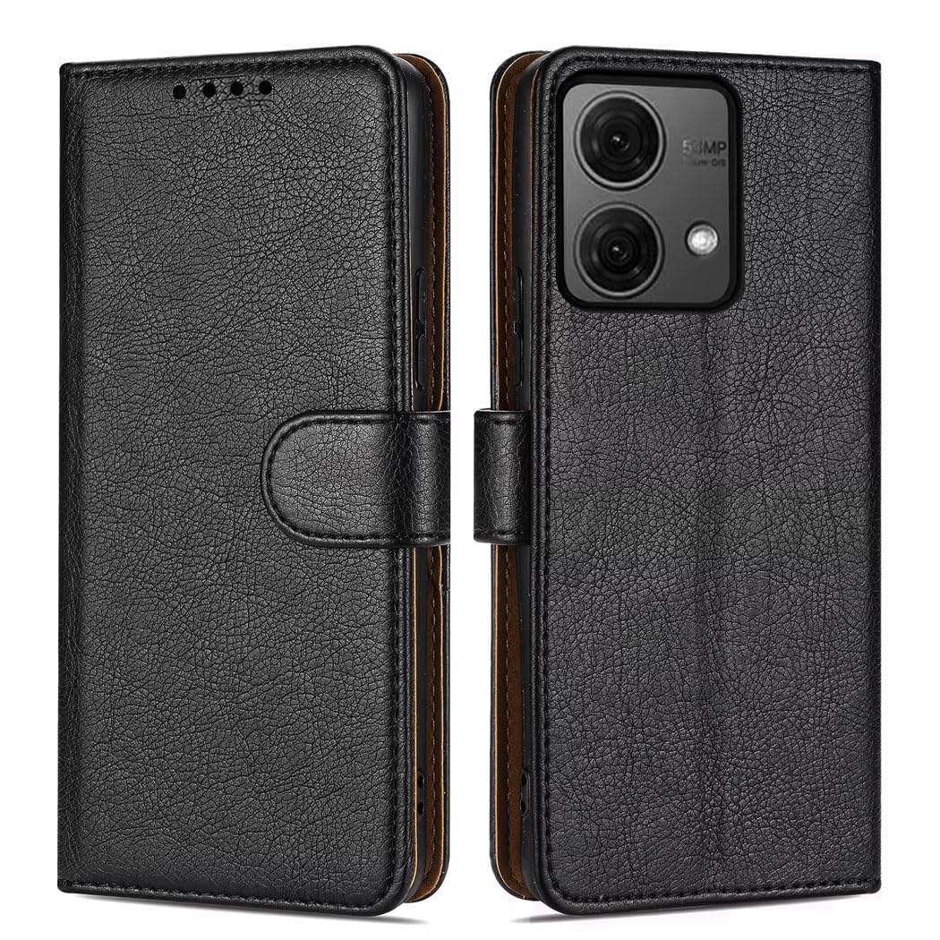 GAPlus PU Leather Flip Cover Wallet Case For Motorola Moto G84 5G Card Holder Magnetic Kickstand Black — image 1