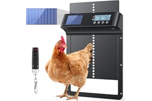 OCATO Automatic Chicken Coop Door: LCD Screen Solar Powered Chicken Coop Door with Timer & Light Sensor Anti-Pinch and Waterproof Auto Chicken Door Accessories Aluminum Poultry Habitat Door