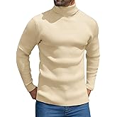 MioRoim Men's Knit Casual Turtleneck Sweater Ribbed Slim Fit Long Sleeve Turtle Neck Knitted Pullover Sweater