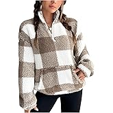 SOLY HUX Women's Plaid Fleece Sweatshirt Quarter Zip Long Sleeve Teddy Pullover Tops Fall Winter Clothes