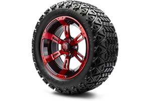 GOLF CART KING MODZ® Ambush Red and Black 14" Golf Cart Wheels and Arisun X-Trail (23x10-14) DOT All-Terrain Golf Cart Tires Combo - Set of 4