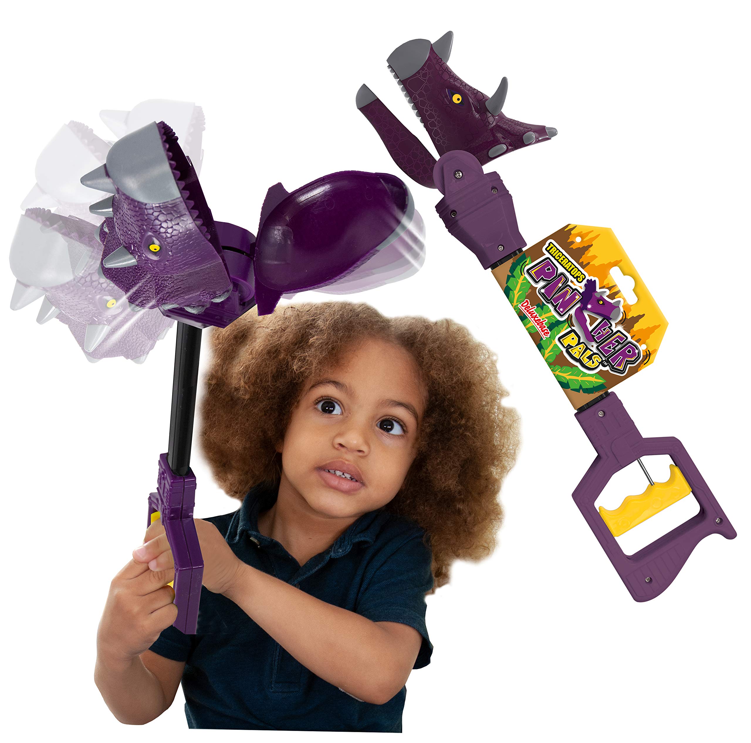 Pincher Pals - Triceratops from Deluxebase. Jumbo Sized Hand Grabber Toy for Kids. Fun claw toys that make fantastic dinosaur gifts!