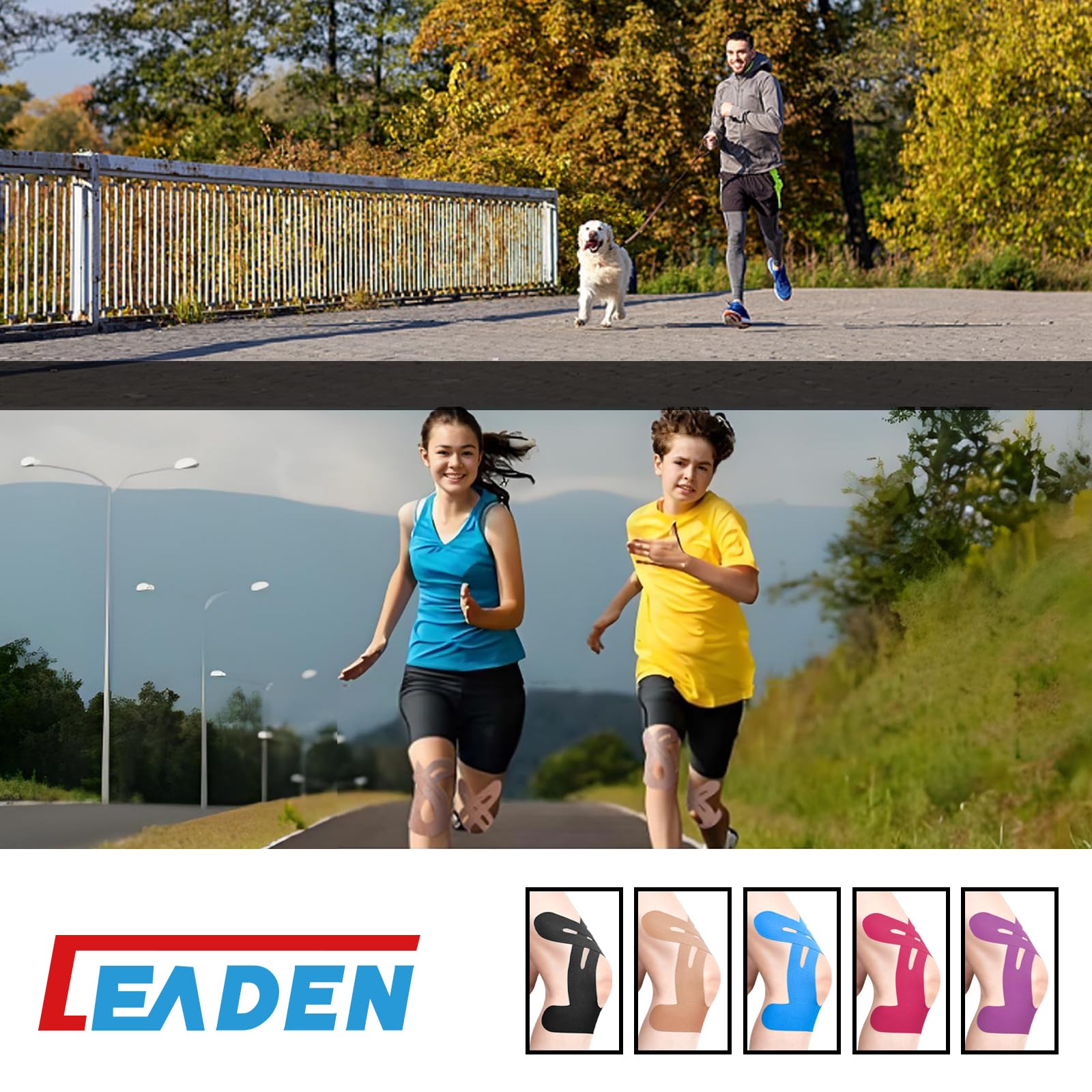 IEADEN Precut Kinesiology Tape for Knees, 10 Pcs - Knee Support & Stability, Knee Pain Relief Athletic Tape - Waterproof & Elastic, Breathable Hypoallergenic Latex-Free Tape, Blue