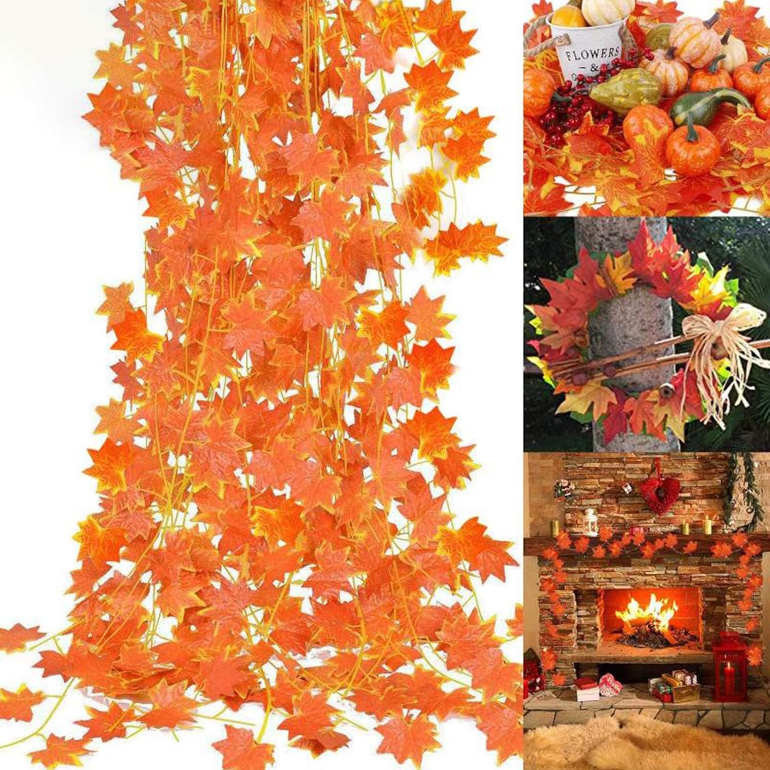 10 Pack Fall Garland Thanksgiving Decor Total 80 FT Artificial Silk Maple Leaf Garland Maple Leaves Ivy Vine Hanging Halloween Garland Autumn Garland for Wedding Garden Party Table Decoration