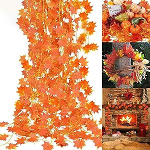 10 Pack Fall Garland Thanksgiving Decor Total 80 FT Artificial Silk Maple Leaf Garland Maple Leaves Ivy Vine Hanging Halloween Garland Autumn Garland for Wedding Garden Party Table Decoration