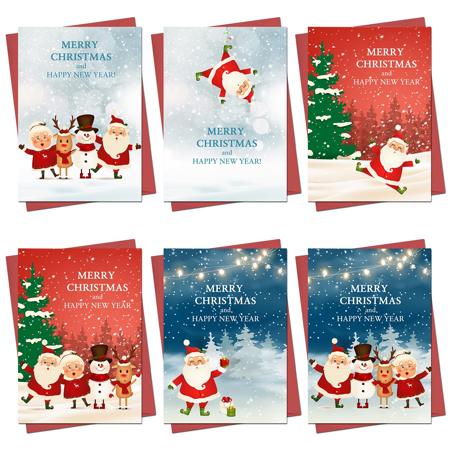 Christmas Cards Boxed | 30 Pack Xmas Cards Multipack | 6 Unique Santa and Friends Designs Seasons Greetings Card For School Kids Friends Family