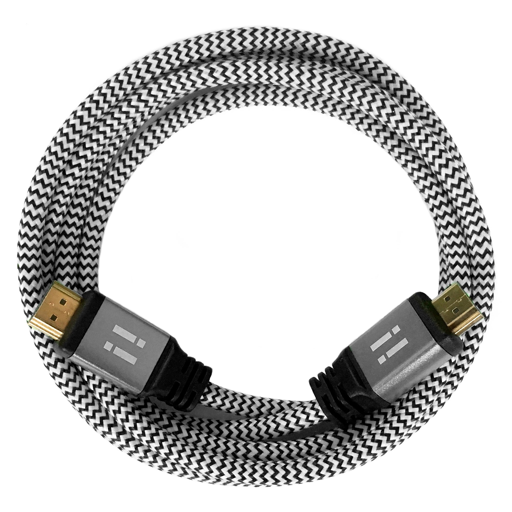 i! - 2 m premium nylon high speed HDMI cable compatible with HDMI 2.0 1.4a 3D 4K Ultra HD 2160p Full HD 1080p Highspeed Ethernet ARC HDR CEC DTS-HD - silver white