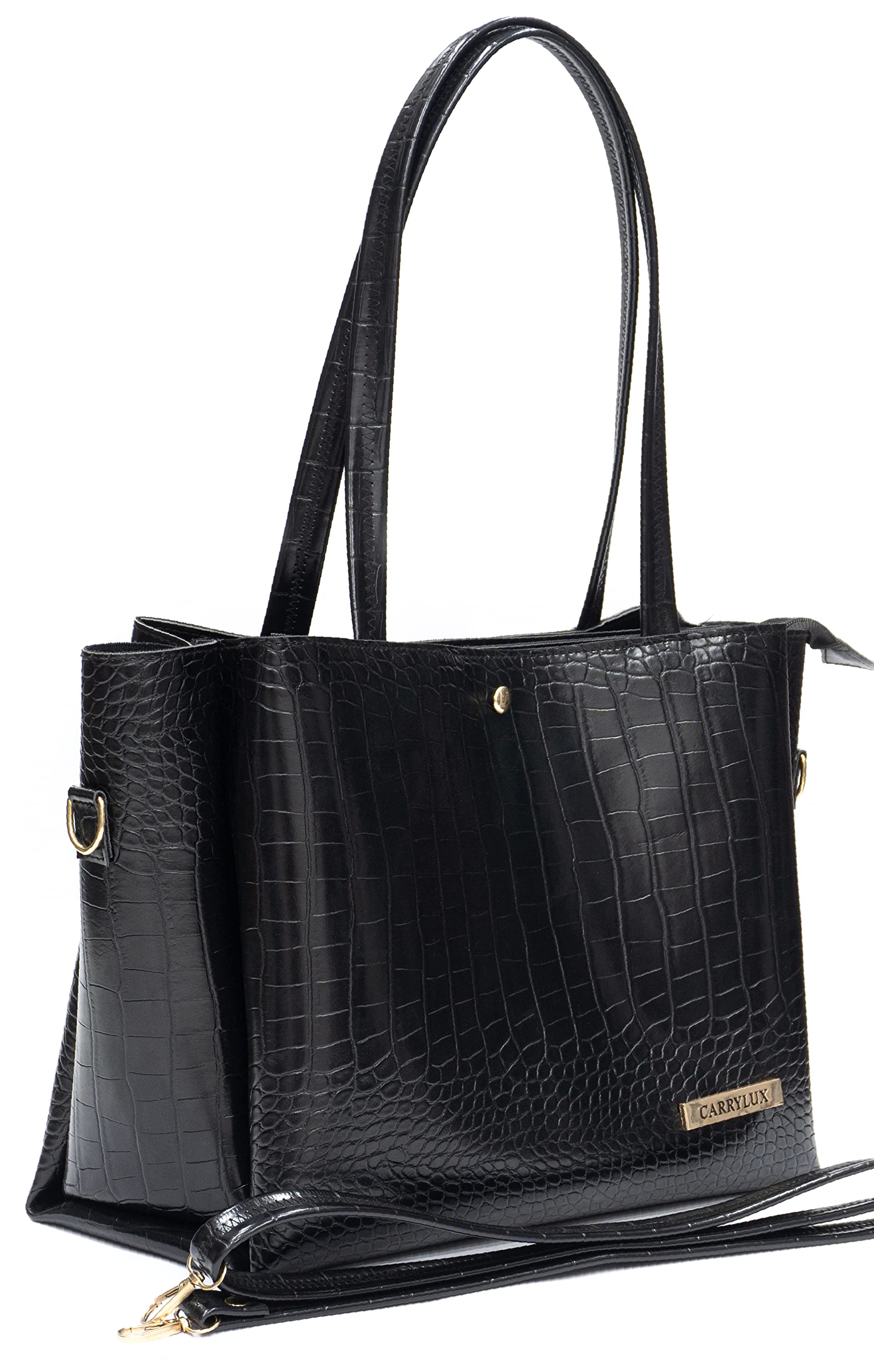 Carrylux ハンドバッグ レディース ファッショントップハンドルバッグ 財布 ショルダートートバッグ クロコ柄、ブラック, ブラック