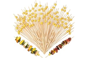 LOYIM 100 Pcs 6 Inch Long Cocktail Picks Fancy Toothpicks for Appetizer Bamboo Cocktail Sticks for Drink Dessert Fruit Barbecue Pearl Skewers for Party Decor Charcuterie Boards Accessories (Gold)
