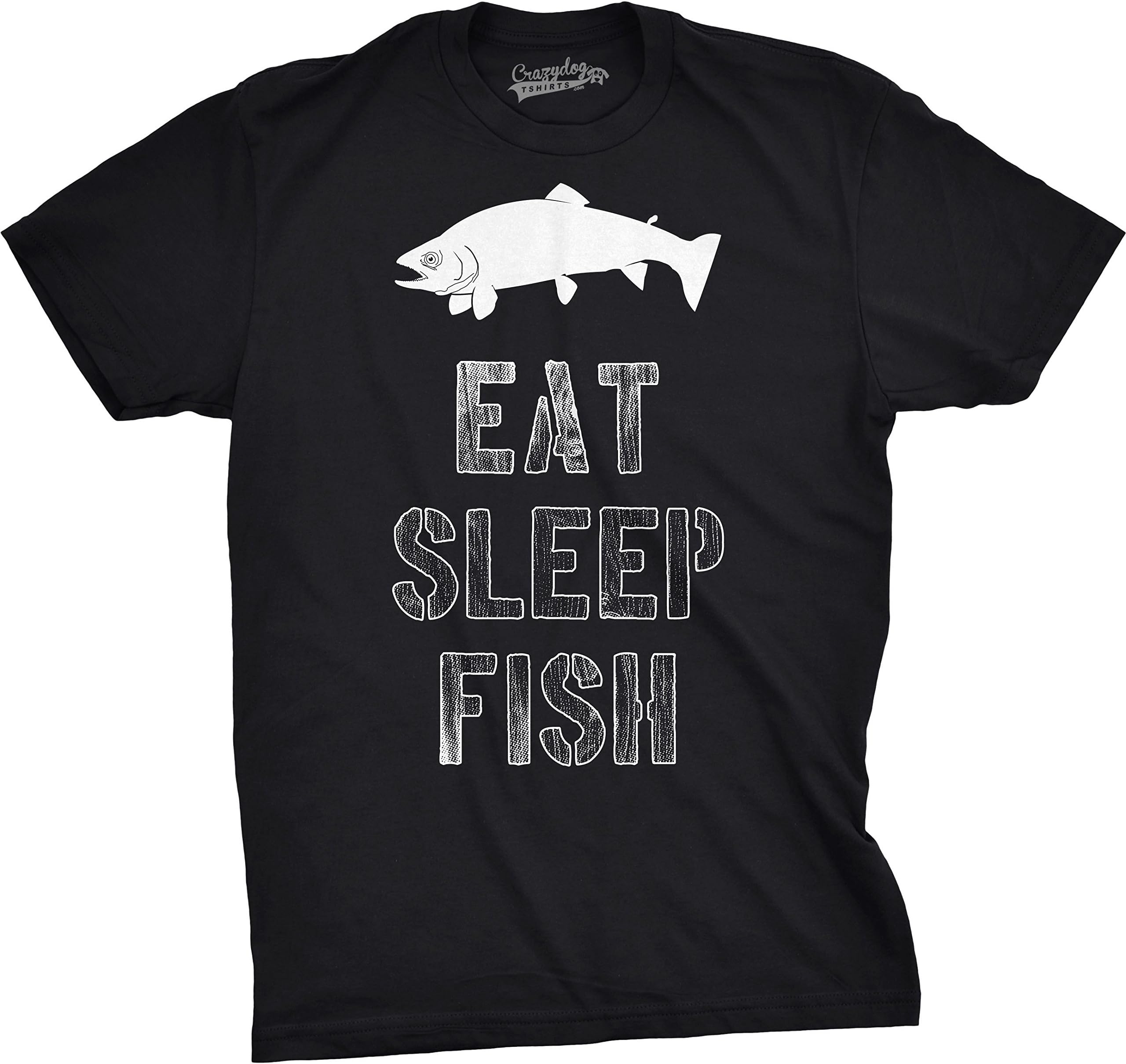 Crazy Dog T-ShirtsMens Eat Sleep Fish T Shirt Funny Sarcastic Novelty Fishing Lover Gift for Dad