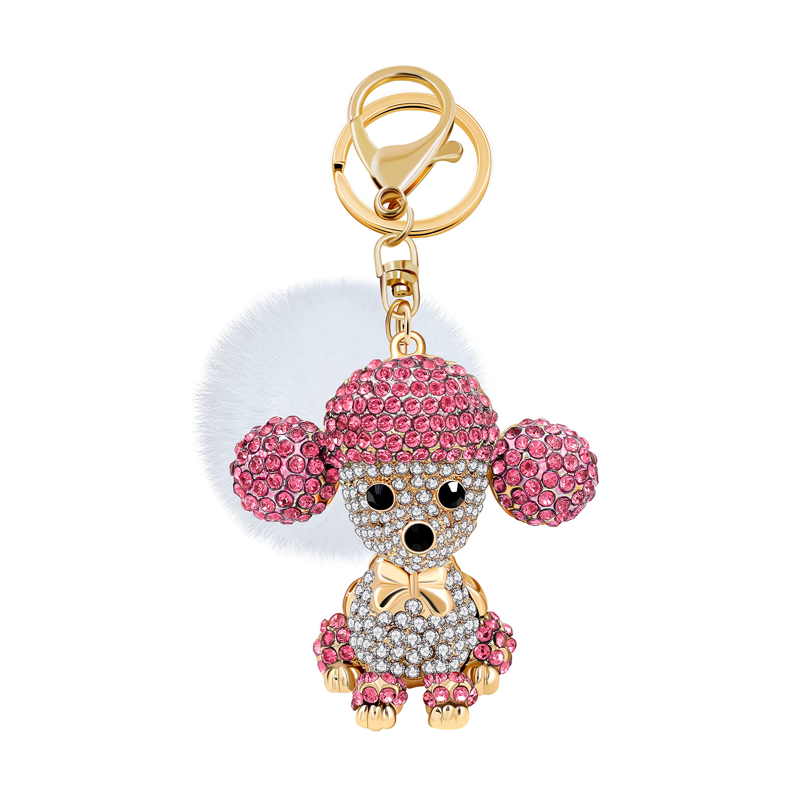 Uloveido White Fur Ball Pink Key Ring for Girls Pink Dog Animal Keychains for Women