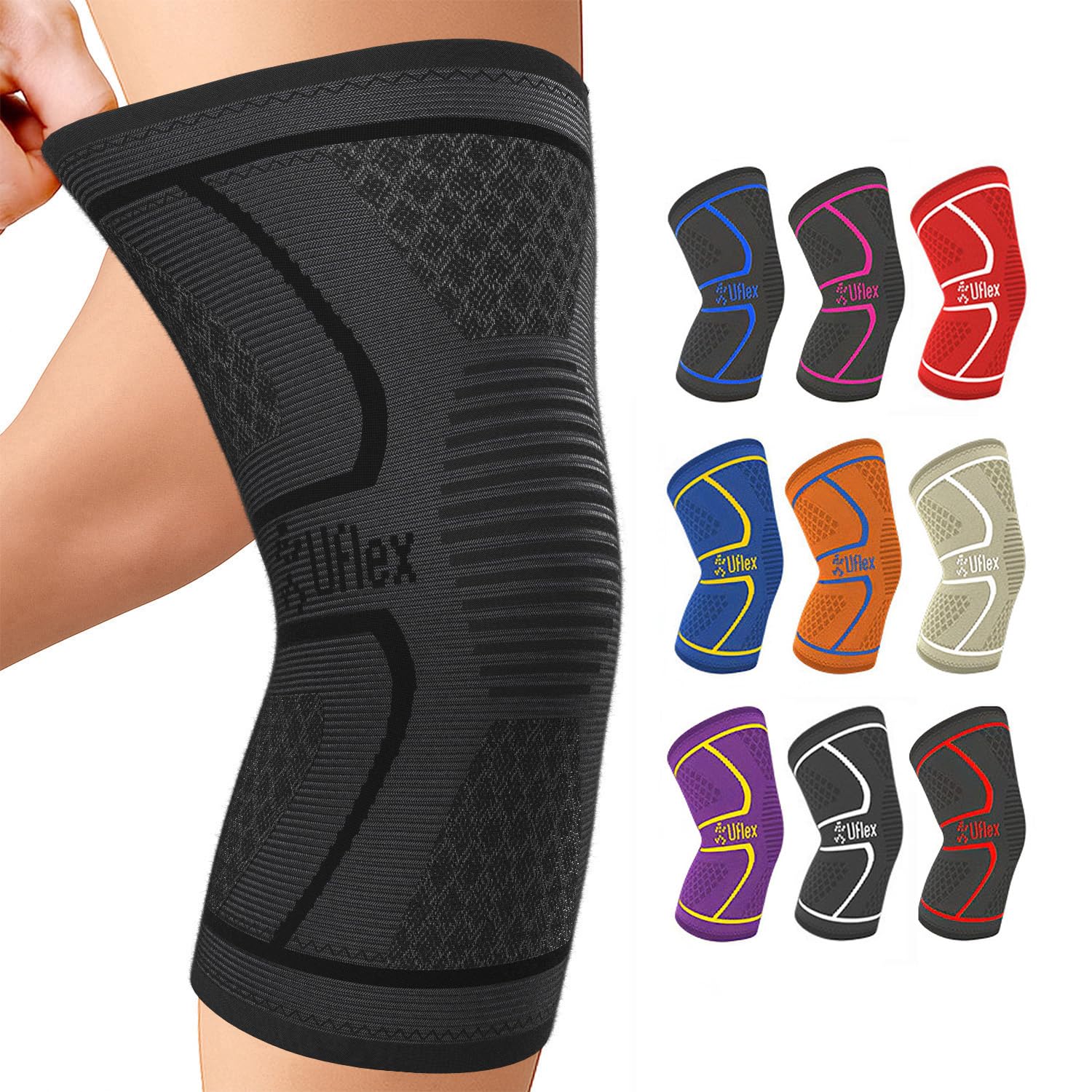 Knee Brace for Men and Women Knee Compression Sleeve Knee Support Wraps for Arthritis Joint Pain Relief, Workout, Swelling, Sports, Circulation, Running, Recovery for ACL & Meniscus TearLarge Black