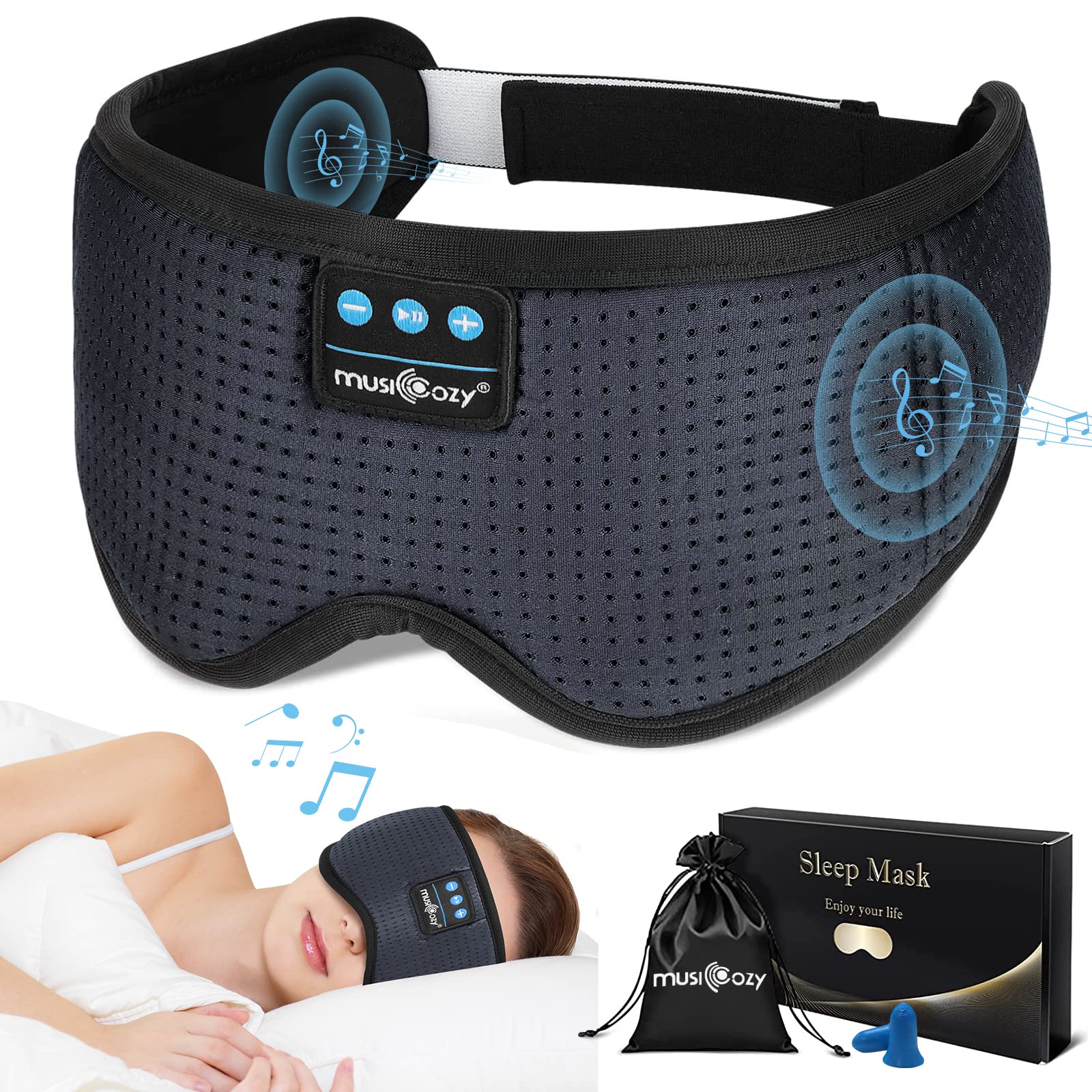 Photo 1 of MUSICOZY White Noise Bluetooth Sleep Mask with 8 Soothing Sounds & 3D Wireless Sleep Headphones, Bluetooth Sleeping Headphones for Yoga Travel Office Relaxation, Tech Gadgets Gifts, Gray