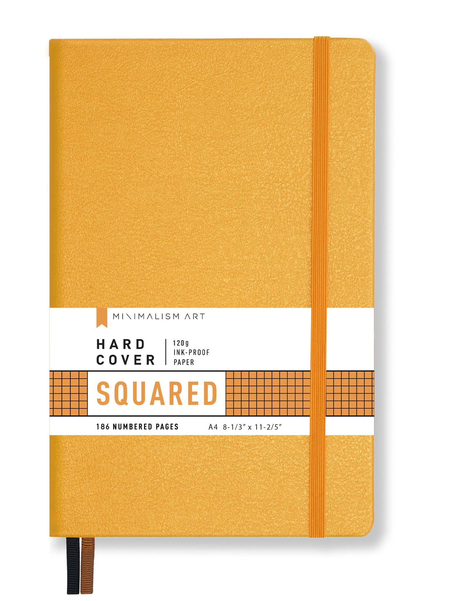 Minimalism Art Classic Notebook Journal, A4 Size 8.3 X 11.4 inches, Yellow, Squared Grid Page, 192 Pages, Hard Cover, Fine PU Leather, Inner Pocket,Quality Paper-100gsm