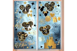 GUPESXU 9 Sheet Mouse New Year Window Clings Mouse Window Clings Large Black Gold Christmas Stickers Decorations Merry Christmas Decals for Windows Office Home Hotel Decorations