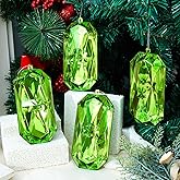 Syhood 4 Pack 5.7 Inch Jewel Ornament Acrylic Green Jewel Ornaments for Christmas Tree Glitter Christmas Tree Hanging Decorations Gemstones for Xmas Wedding Holiday Party Decor