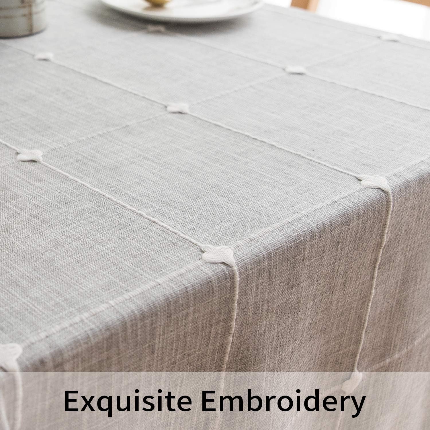 smiry Embroidery Tassel Tablecloth - Cotton Linen Dust-Proof Table Cover for Kitchen Dining Room Party Home Tabletop Decoration (Rectangle/Oblong, 55 x 86 Inch, Light Grey): Kitchen & Dining