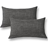 Jeanerlor Home Decoration Faux Linen with Bamboo Texture Euro Throw Pillow Sham Cushion Cover for Sofa/Couch Dark Grey, 12＂x20＂,Set of 2