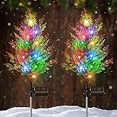 2 Pack Christmas Decorations Outside, Solar Christmas Tree Pathway Lights Outdoor Waterproof with Constant & Flashing Modes, Bright 20 LED Multi-Color Solar Christmas Decorations Outdoor Yard