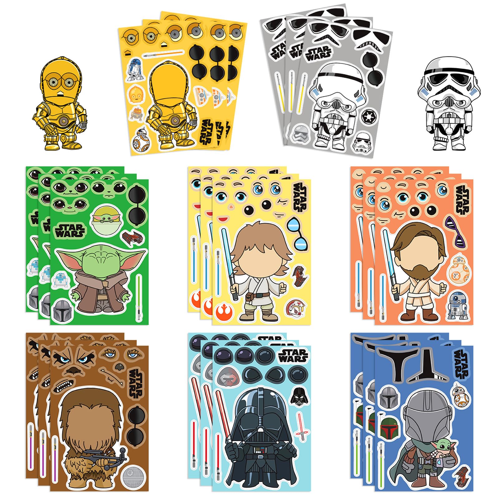 Photo 1 of 24 Sheets Make a Face Star War Stickers for Teens, Make Your Own Stickers for Teens Crafts Party Favor, Rewards, Art Craft, Birthday Gift (Star war)