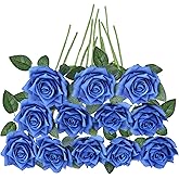 GREENTIME 12 Pack Royal Blue Fake Roses Artificial Flowers with Stems Silk Flower Bouquet for Home Table Centerpiece Wedding Bridal Decor Baby Shower Engagement Party Decorations