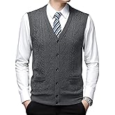 Leyoutx Men's Classic V Neck Wool Blend Sweater Vest Sleeveless Button Front Knit Cardigan Vest with Pocket