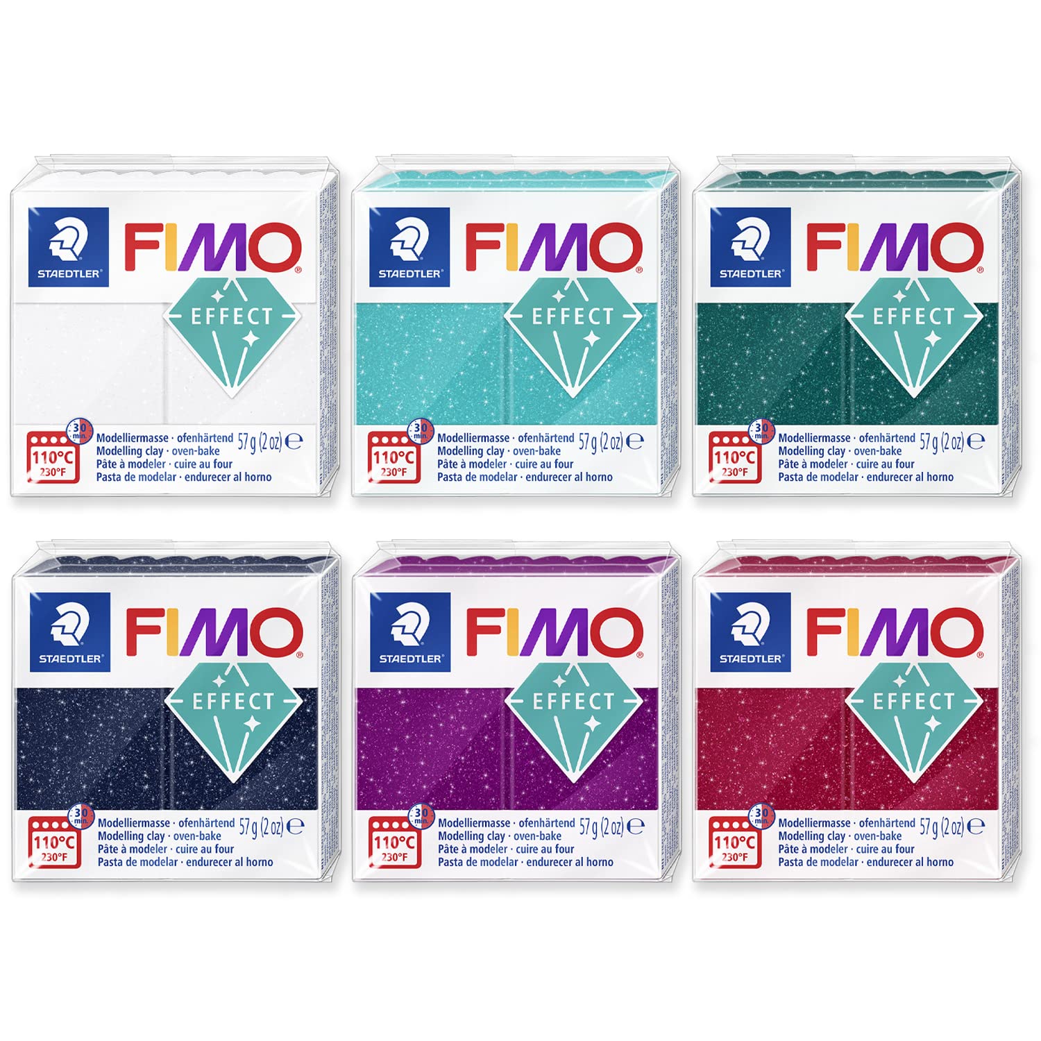 FIMO Soft Polymer Oven Bake Modelling Clay - 57g Blocks - Set of 6 - Galaxy Colours