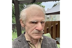 Realistic Old Man Latex Mask - Full Head Cover with White Hair & Beard Elderly Halloween Mask for Costume Parties, Cosplay