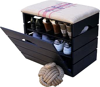 Liza Line® Zapatero de Madera con Puerta (Negro), Asiento de Tela