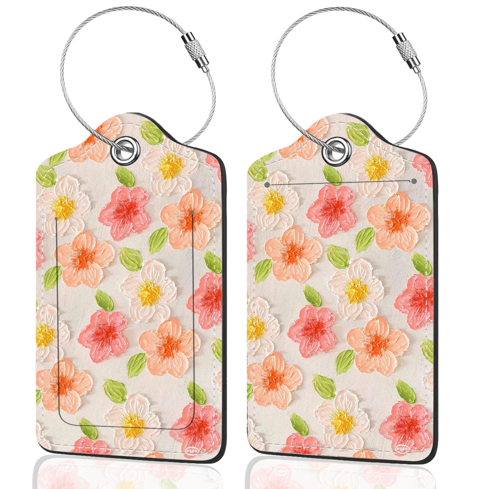 Photo 1 of 2Pack Luggage Tags for Suitcases, Cute Unique Pu Leather Cruise Luggage Tag with Privacy Cover ID Label Address Card and Metal Ring Suitable for Women Men Kids Travel Bag Pink Flower 1