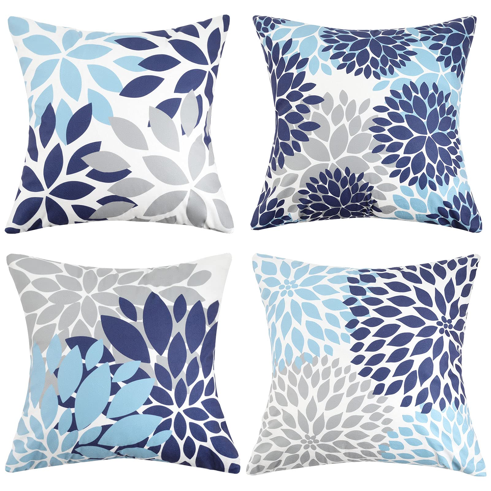 Hanrunsi Grey Blue 45 x 45 cm Cushion Covers Velvet Outdoors Decorative Throw Pillows Cover Soft Modern Abstract Flower Square Pillowcase Home Decor for Sofa Living Room Bedroom Set of 4