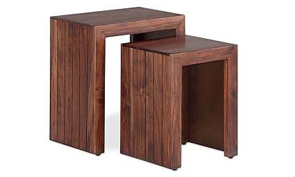 Ringabell Beehive Solid Wood Nest of Tables Set of 2 (Walnut Finish)