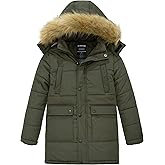 wantdo Boys' Winter Coat Long Puffer Jacket Warm Parka with Removeable Faux Fur Hood