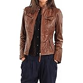 LEATHER FARM Women's Lambskin Leather Bomber Biker Jacket