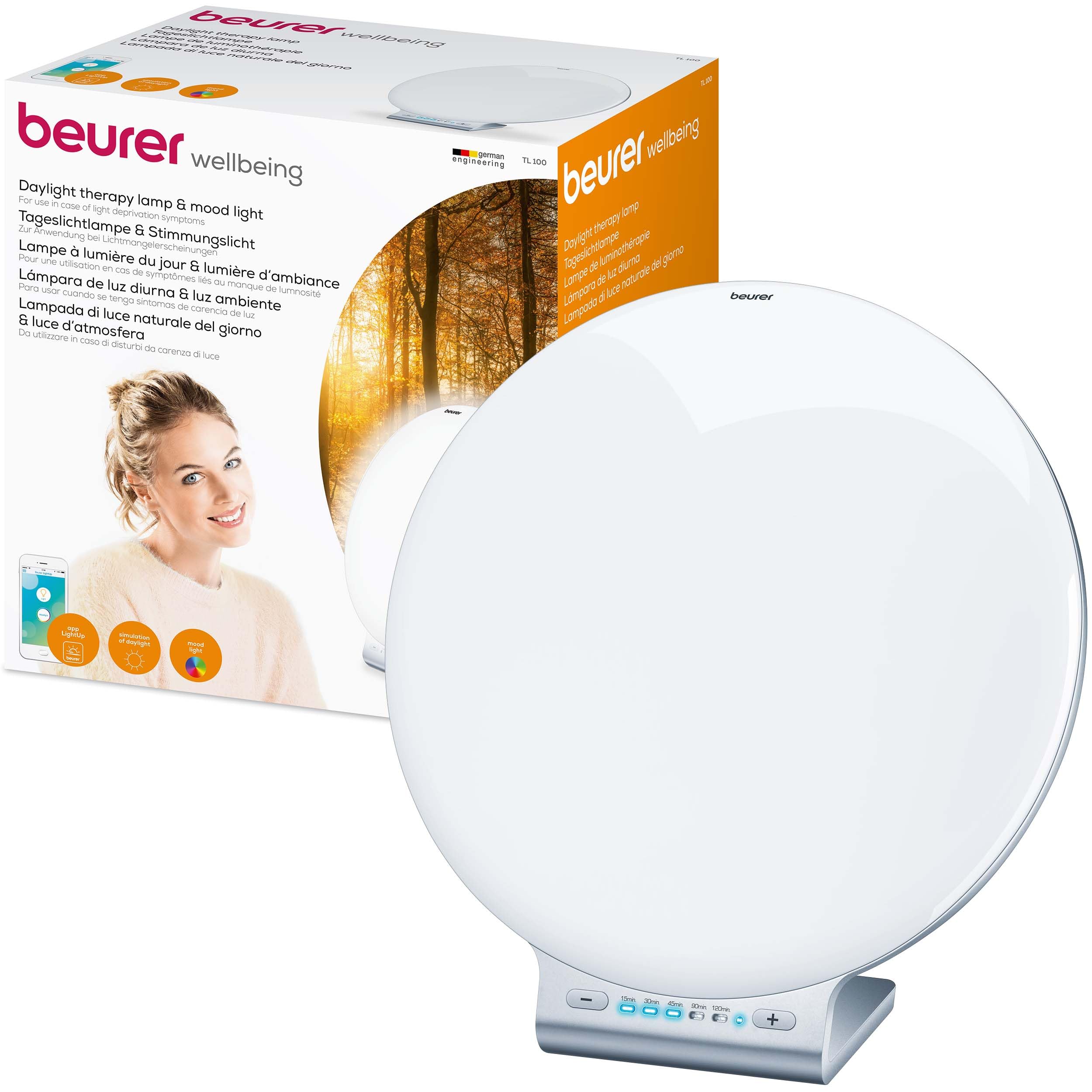 Beurer TL 100 2-in-1 LED Tageslichtlampe und Stimmungslicht, mit Farbwechselfunktion, bequeme App Steuerung, 1 Stück (1er Pack), Weiß