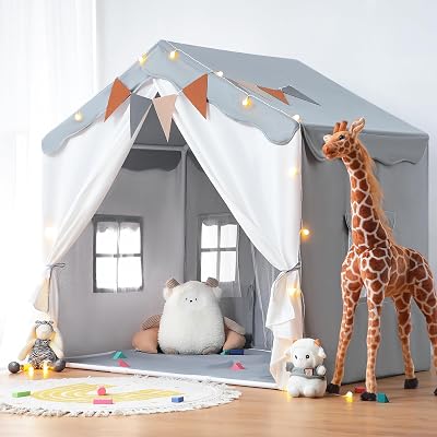 besrey 2-in-1 Kids Play House Tent Indoor with Lights Grey