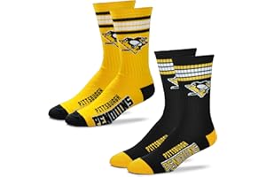 For Bare Feet Men's NHL (2-Pack)-4 Stripe Deuce Crew Socks-Size Large and Medium
