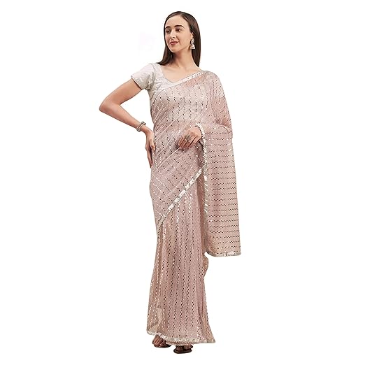 Womanista crepe with Blouse Piece Saree (TI1247_ Pink_ Onesize)