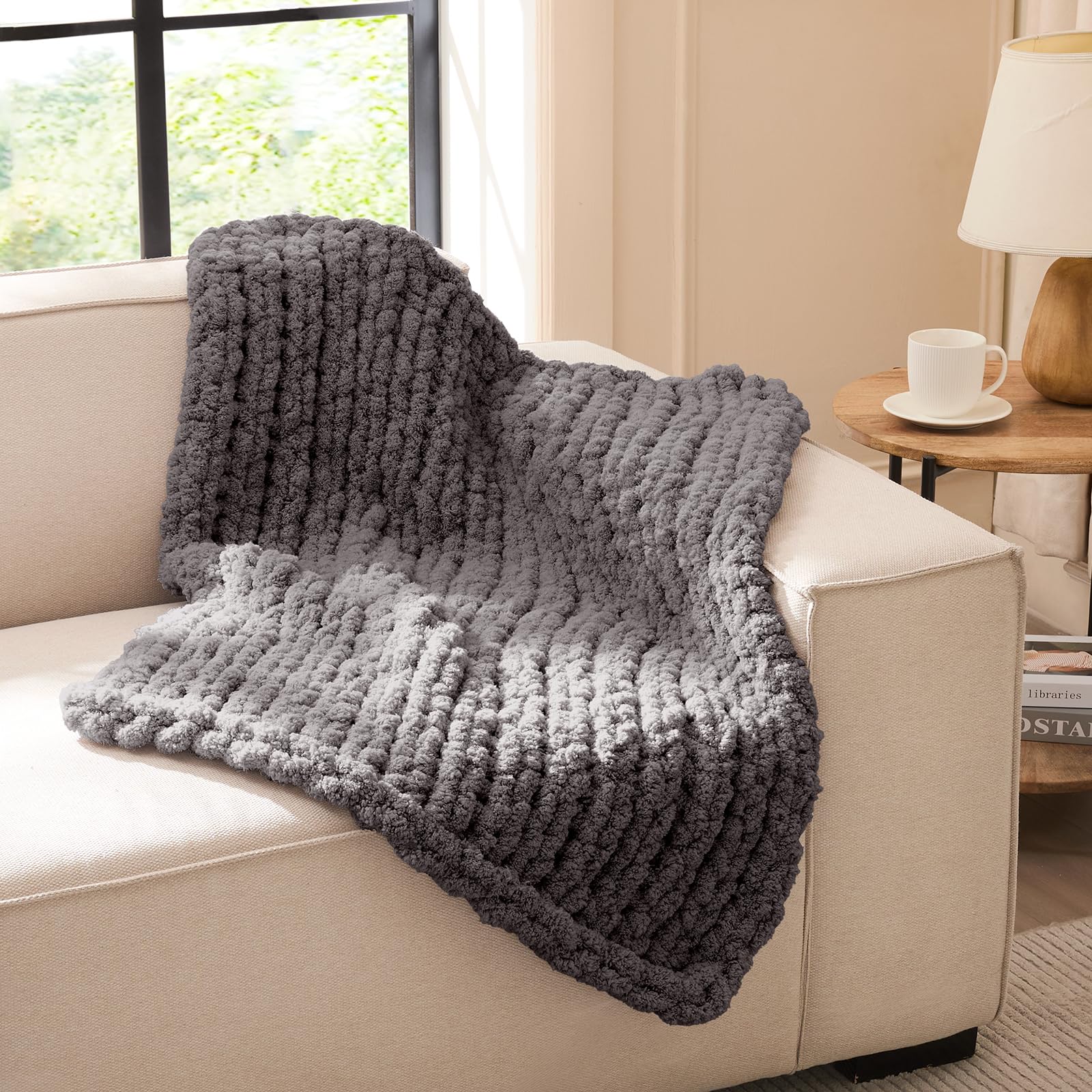 L'AGRATY Chunky Knit Blanket Throw - Soft Chunky
