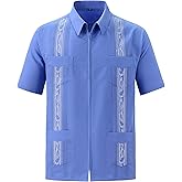 EUMAYA Mens Casual Shirts Guayabera Short Sleeve Zipper Cuban Shirts Mexico Style