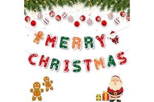 LITMITFU Merry Christmas Decorations Banners - Paper Christmas Banner, Santa Claus Reindeer Sign Garland Backdrop for Winter Xmas Indoor Outdoor Home Office Fireplace Wall Party Decor Supplies Favors Props
