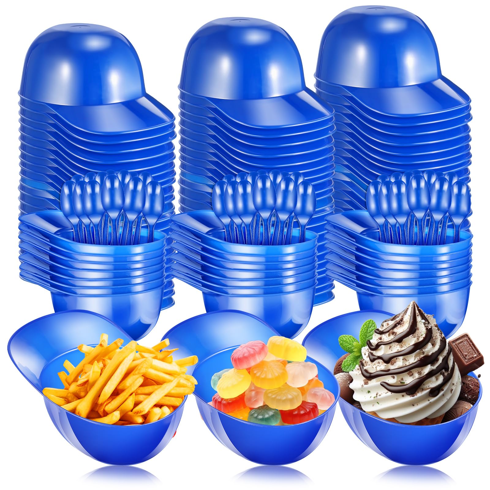 Photo 1 of 100 Pack Baseball Helmet Ice Cream Bowls 50pc Spoons and 50pc 8oz Mini Dessert Cups Sundae Bowls Parfait Cups Appetizer Cups, Reusable Serving Baseball Cup Bowls for Birthday Party