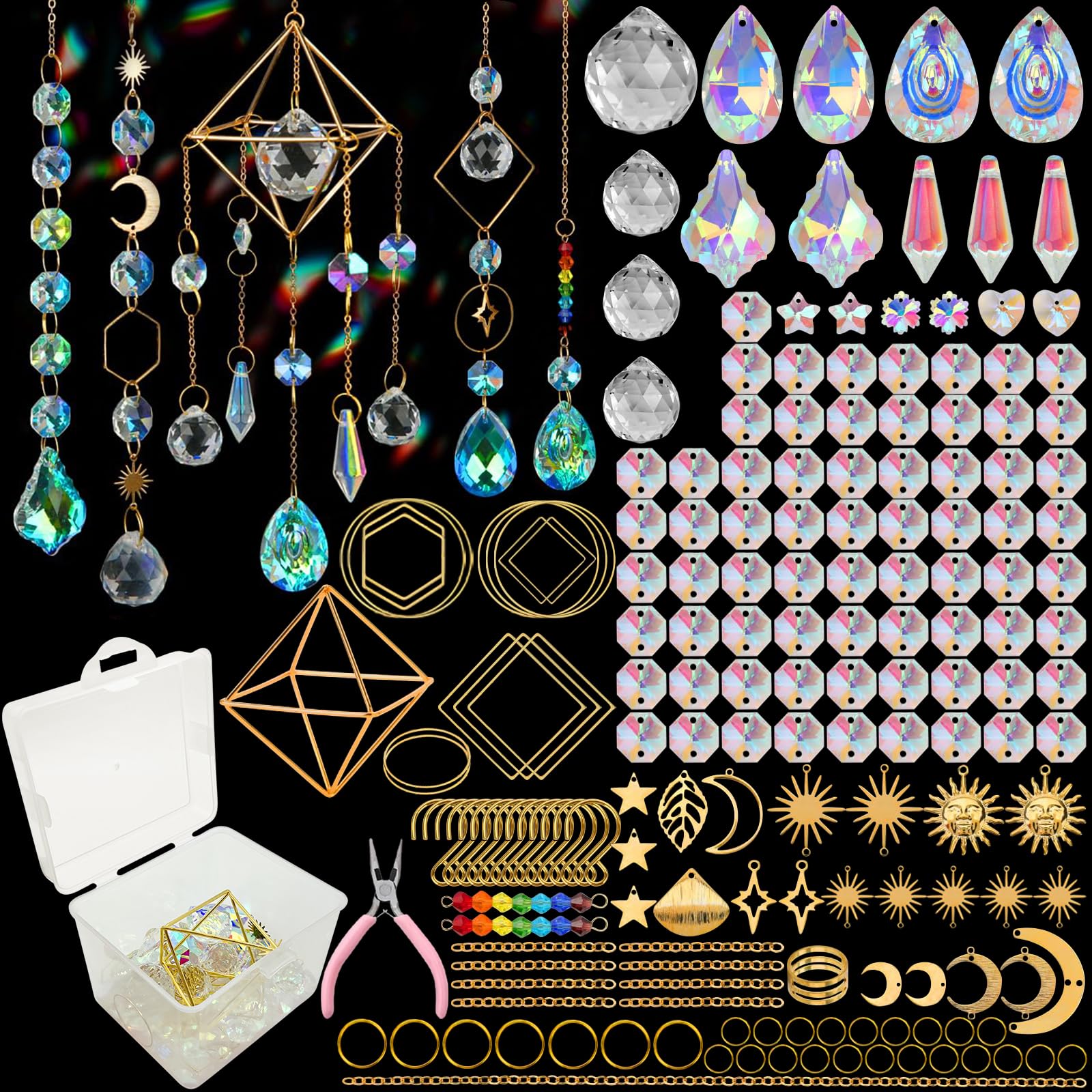 VEEKAY 400 Pieces Sun Catcher Crystal Craft Set, DIY Sun Catcher Window Decoration, Suncatcher Wind Chime Crafts, Window Decoration Hanging for Home, Office, Garden, Outdoor Decoration