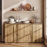 BELLEZE Sideboard Buffet Cabinet with Storage, 62 Inch Mid Century Modern Arched Wood Buffet Table, Versatile Credenza Console Table for Kitchen, Entryway, Dining Room, or Hallway