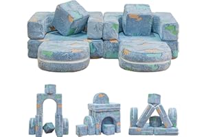 furlinkhm Modular Kids Play Couch, Kids Couch for Playroom Bedroom, Glow in The Dark, 5 Seconds Instant Expansion, Glowing Dinosaur, Blue