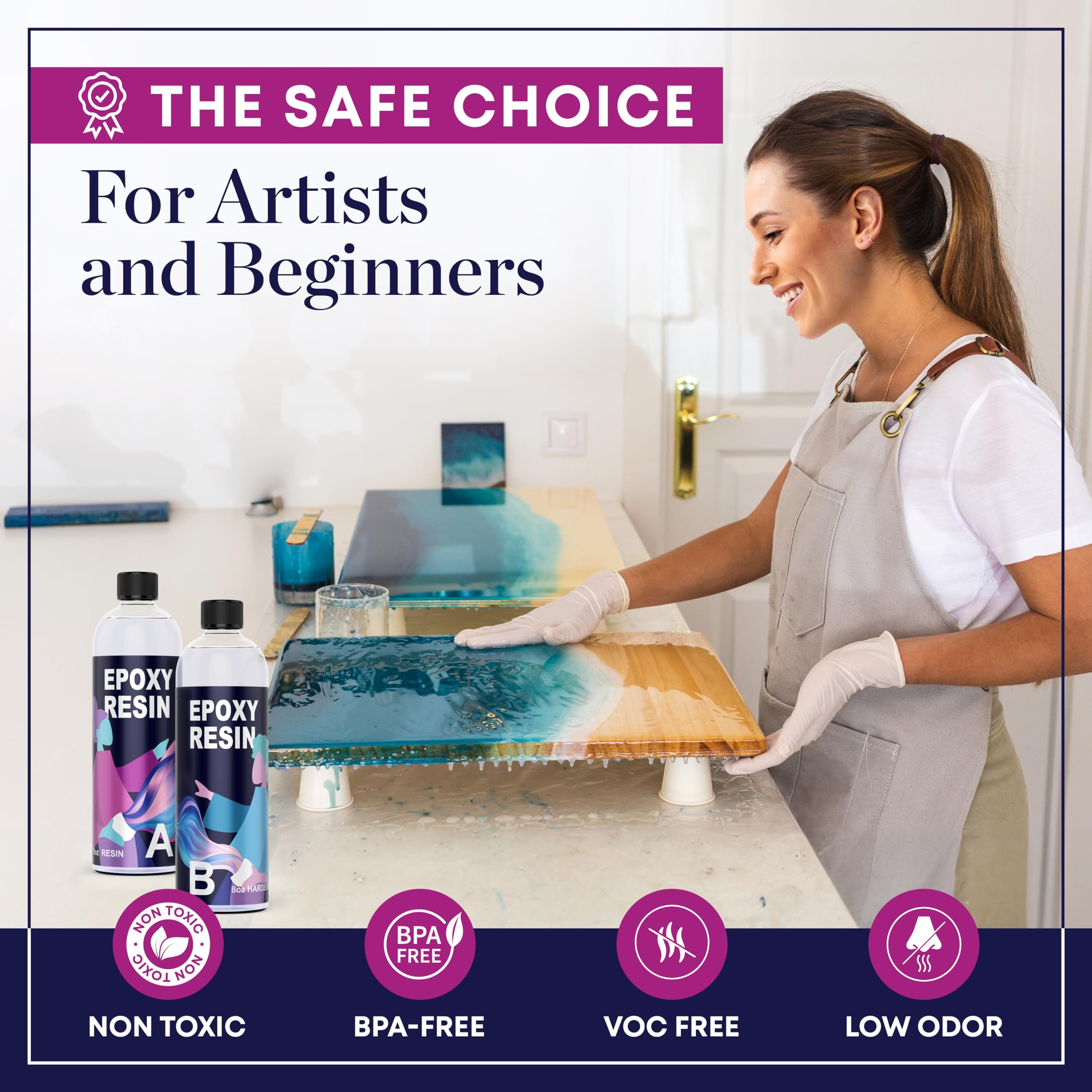 Epoxy Resin Kit 16 Ounce- (8oz Resin + 8oz Hardener) Resin Epoxy Craft Kit Gift- Non-Toxic, Crystal Clear, Odor-Free, UV Resistant, High Gloss Art Resin - Craft Stunning Creations with Ease (16oz)