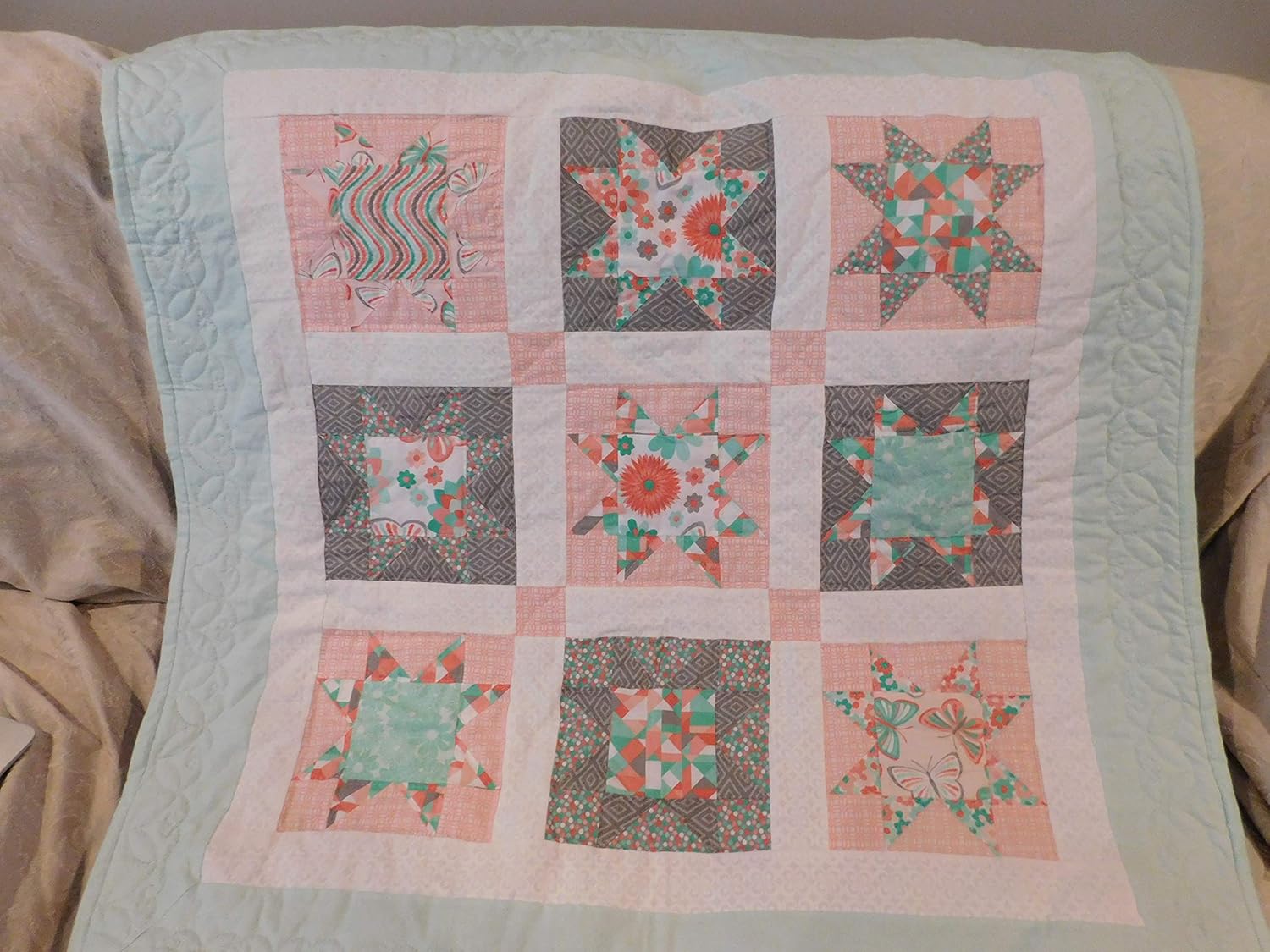 Crib Quilt 9 Blocks Handmade