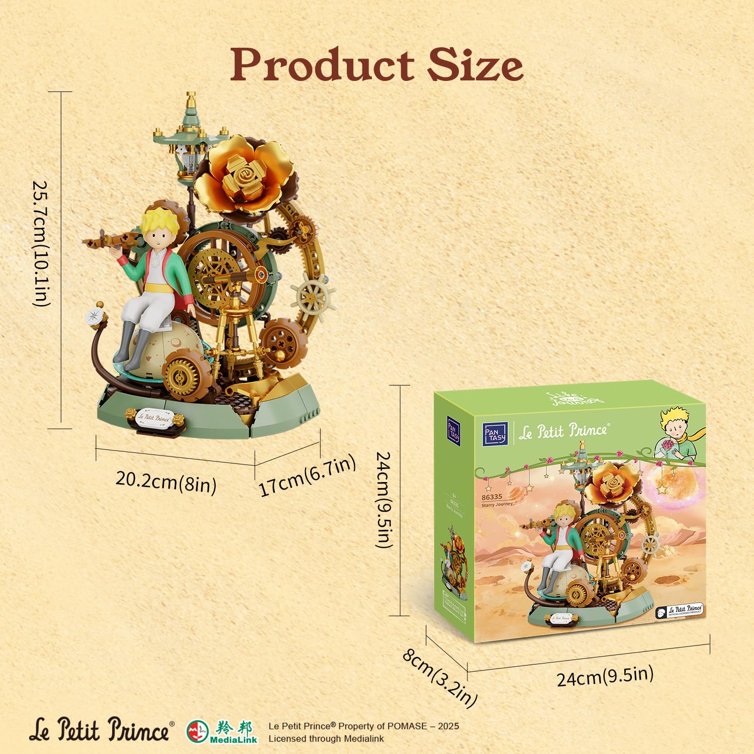 PANTASY Der Kleine Prinz – Sternenreise Bauset, von der Vintage-Mechanik-Taschenuhr inspiriertes Modell mit Zahnrädern, Teleskop & Goldener Rose, Sammler-Displayspielzeug mit exklusiver Prinz-Figur 7